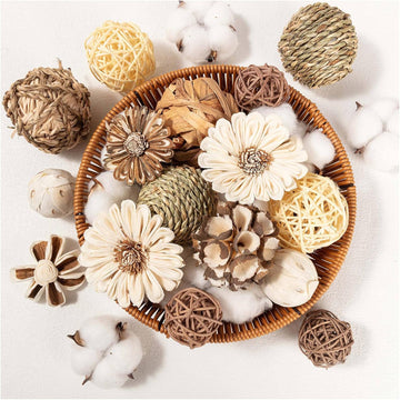 Vintage Decorative Balls for Potpourri Bowl Filler, Bowl Filler for Table Centerpiece Home Decor, Woven Rattan - Set of 17