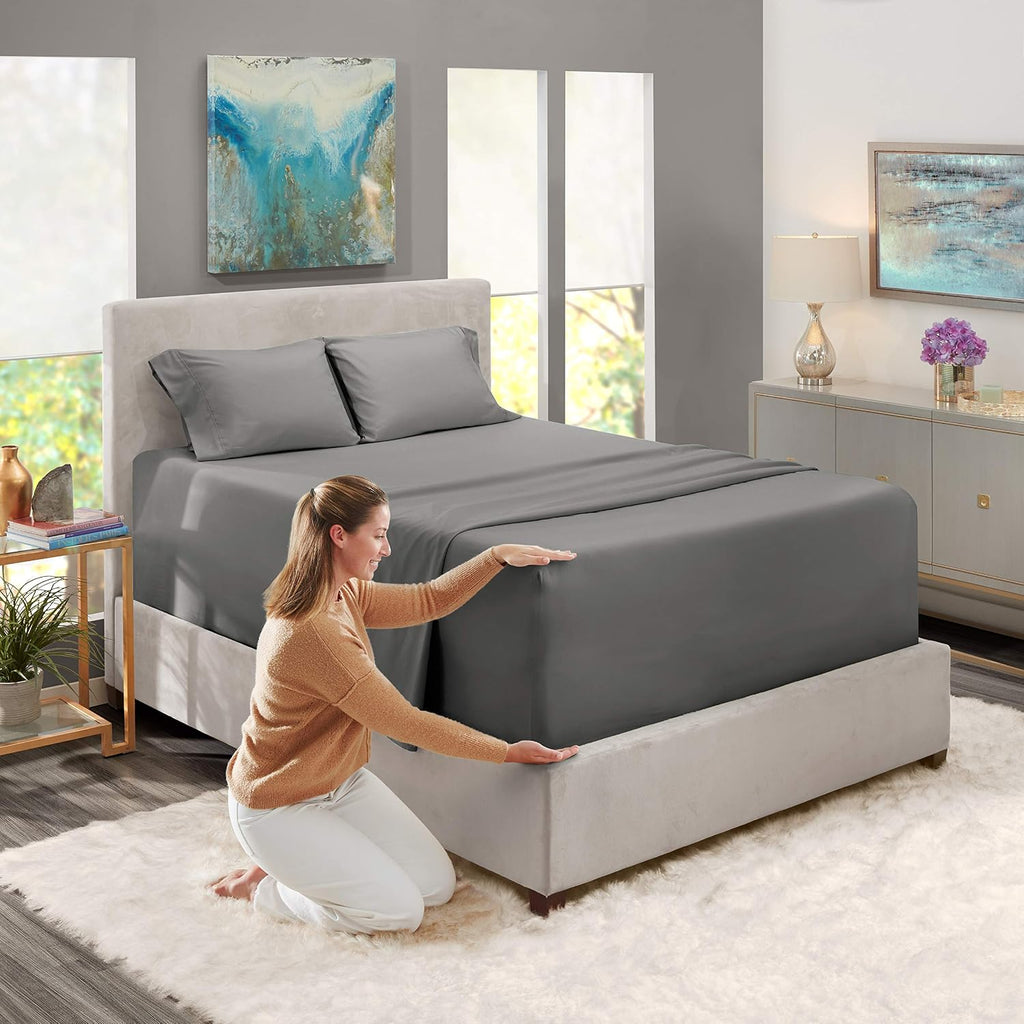 Queen Sheet Set, 4 Piece Extra Deep Pocket (18-24 inches), Microfiber, Cooling, Hotel Luxury, Soft, Breathable
