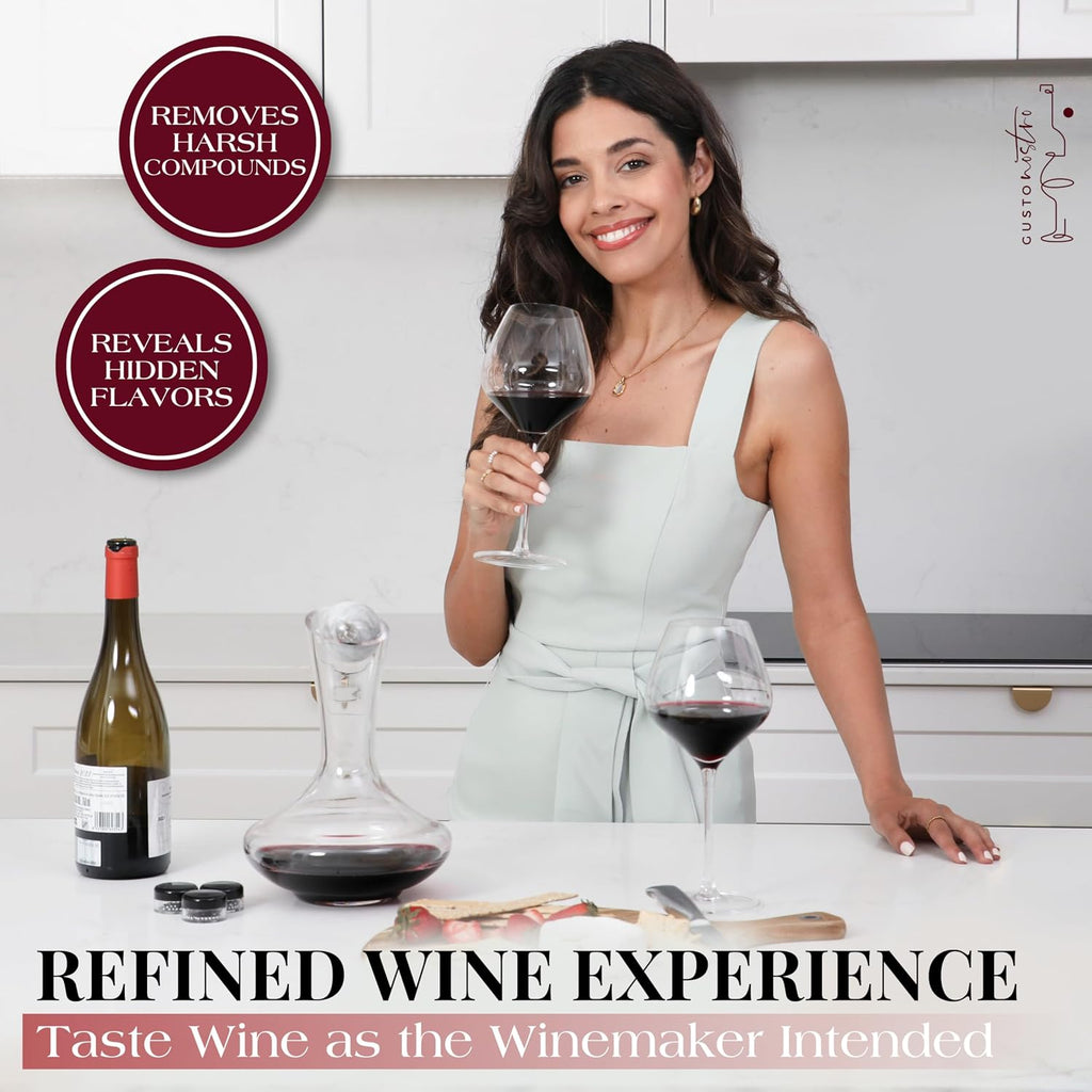 Crystal Wine Decanter with Marble Stopper - Premium Hand-Blown Lead-Free Glass Wine Decanter for Red Wines - 750ml