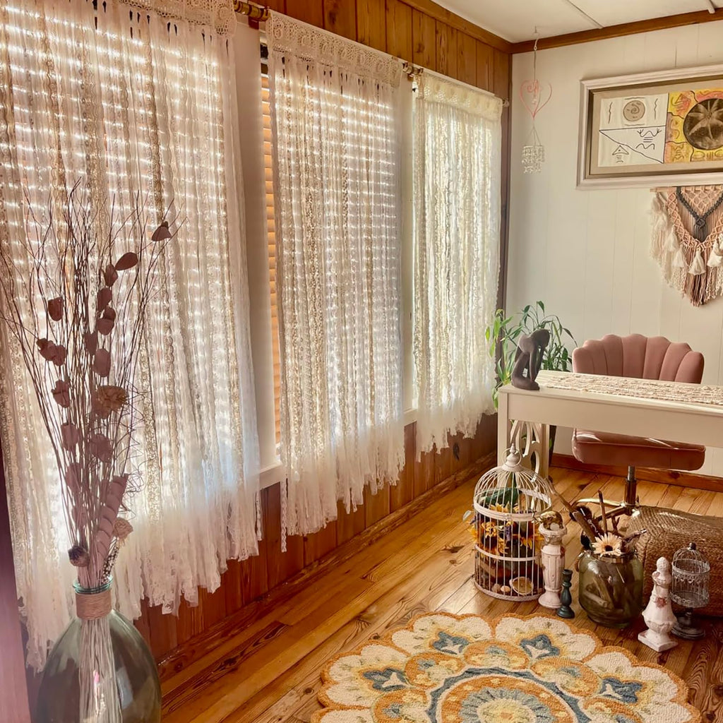 Lace Closet Curtain for Open Closet Boho Macrame Cotton Doorway Curtain Privacy Room Divider Curtain Kitchen Bathroom