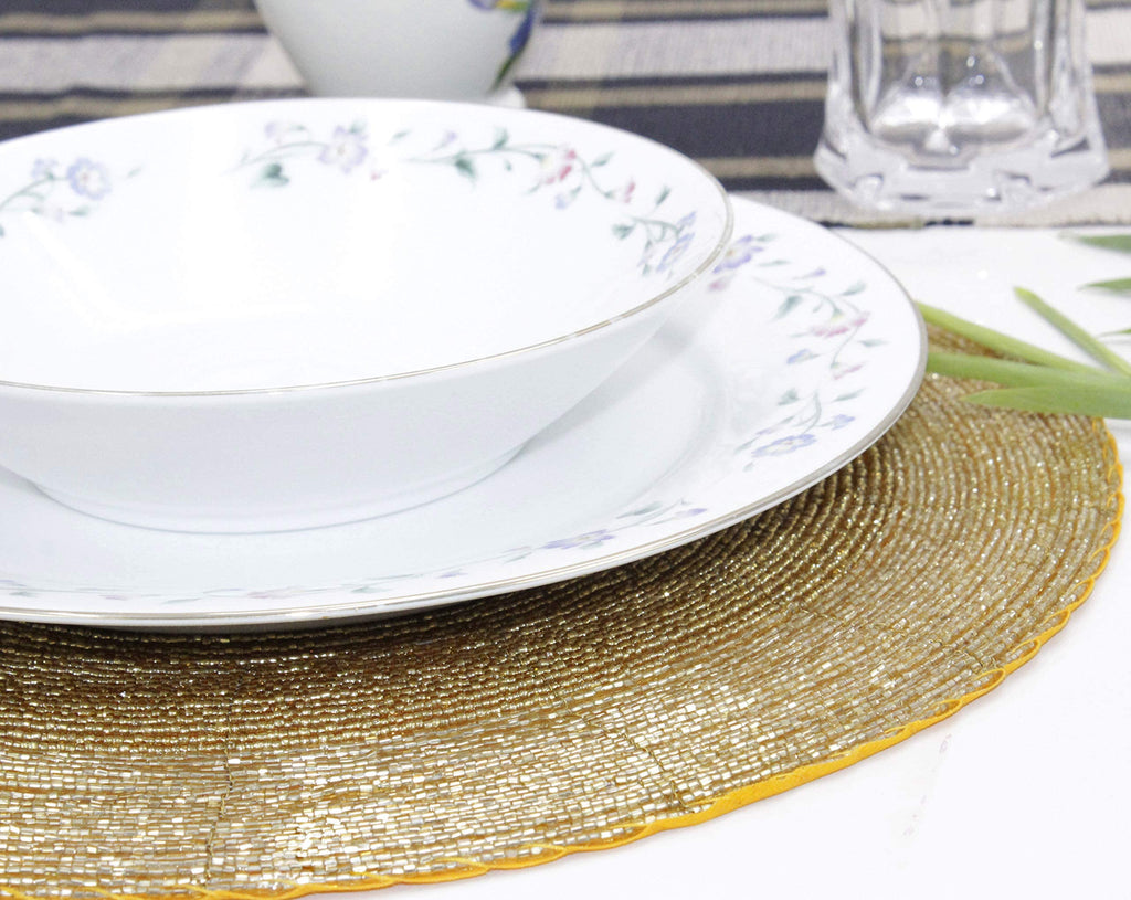 Glitz Handmade Beaded Charger Placemats - Set of 4 - Gold