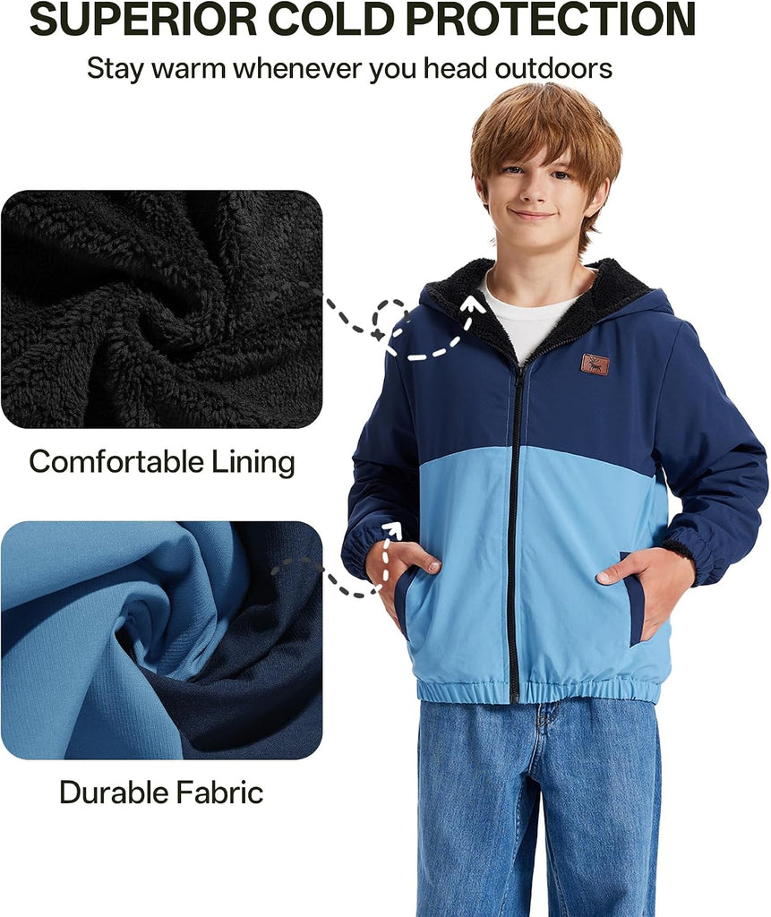 Boys Fleece Jacket Sherpa Lined Zip Up Hoodie for Kids