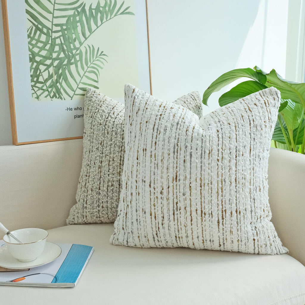 Pack of 2 Boucle Throw Pillow Covers, Beige, 24 x 24 Inch