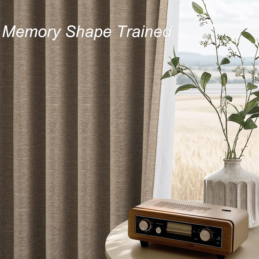Taupe Burlap Linen Blackout Curtains 63 Inches Long 2 Panels for Small Window Boho Farmhouse Linen Blend Texture