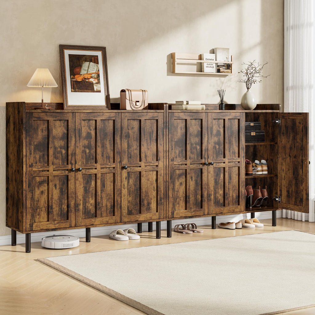 Shoe Cabinet with 3 Doors & Adjustable Shelves (Rustic Brown)