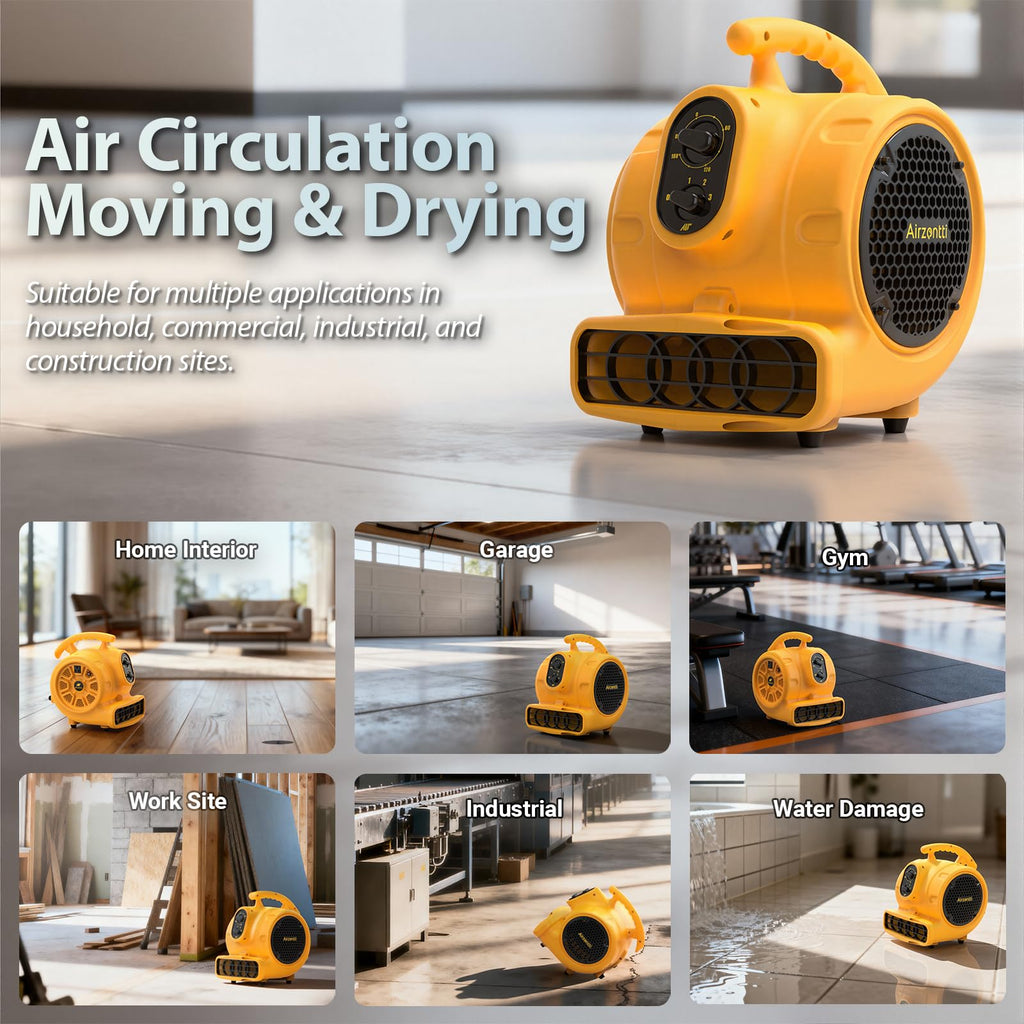 1100 CFM 3-Speed Industrial Air Mover Floor Blower Fan with Timer