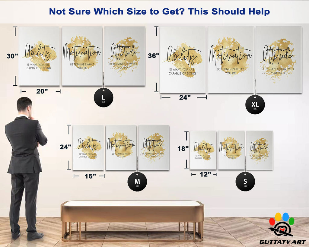 Office Wall Art-3 Panel Motivational Wall Art, Inspirational Quotes Canvas Art, Positive Quote Wall Art