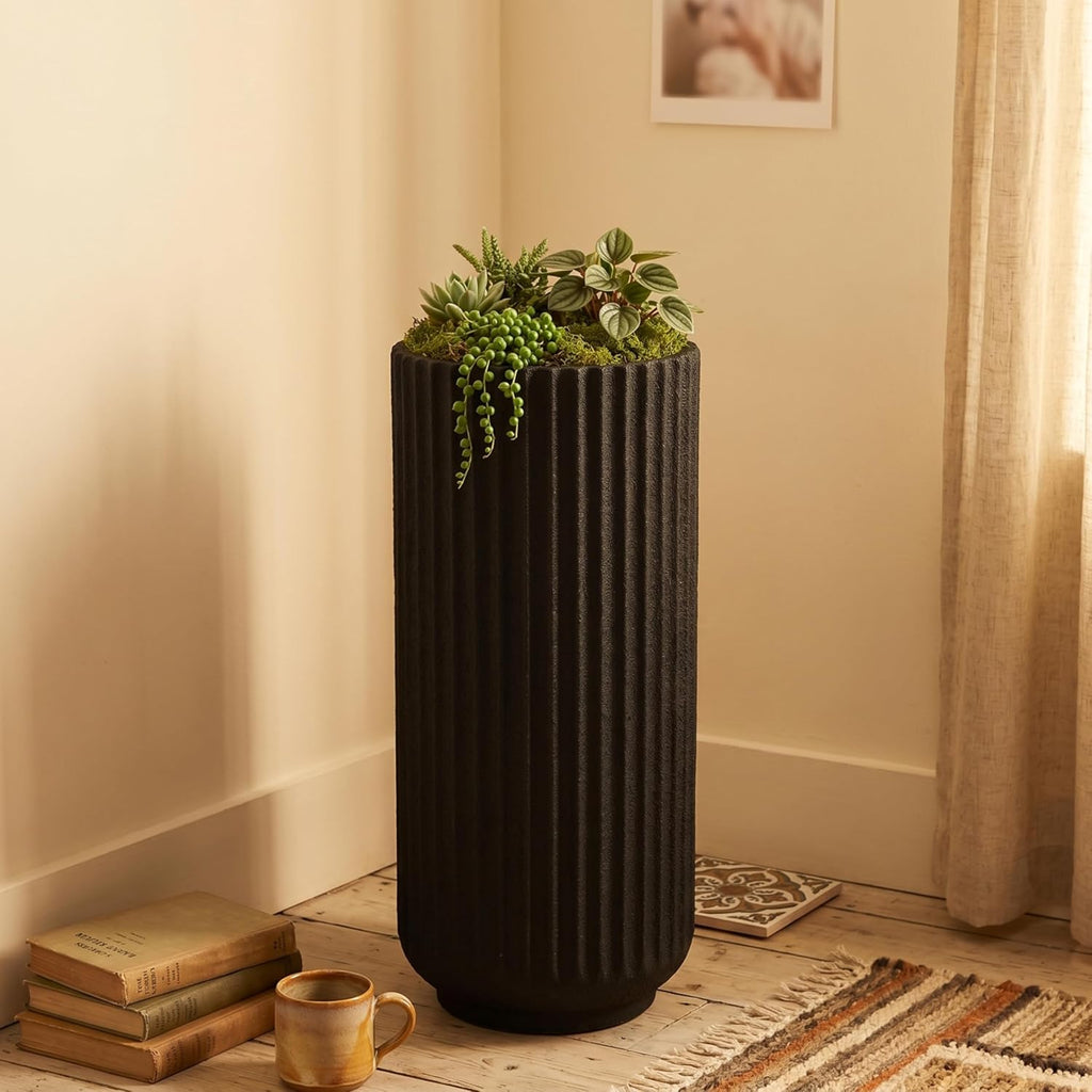 31.5 Inch Tall Roman Column Concrete Planter(14.2Dx31.5H,36 Pounds),Durable All-Weather Use with Drainage Holes,Large