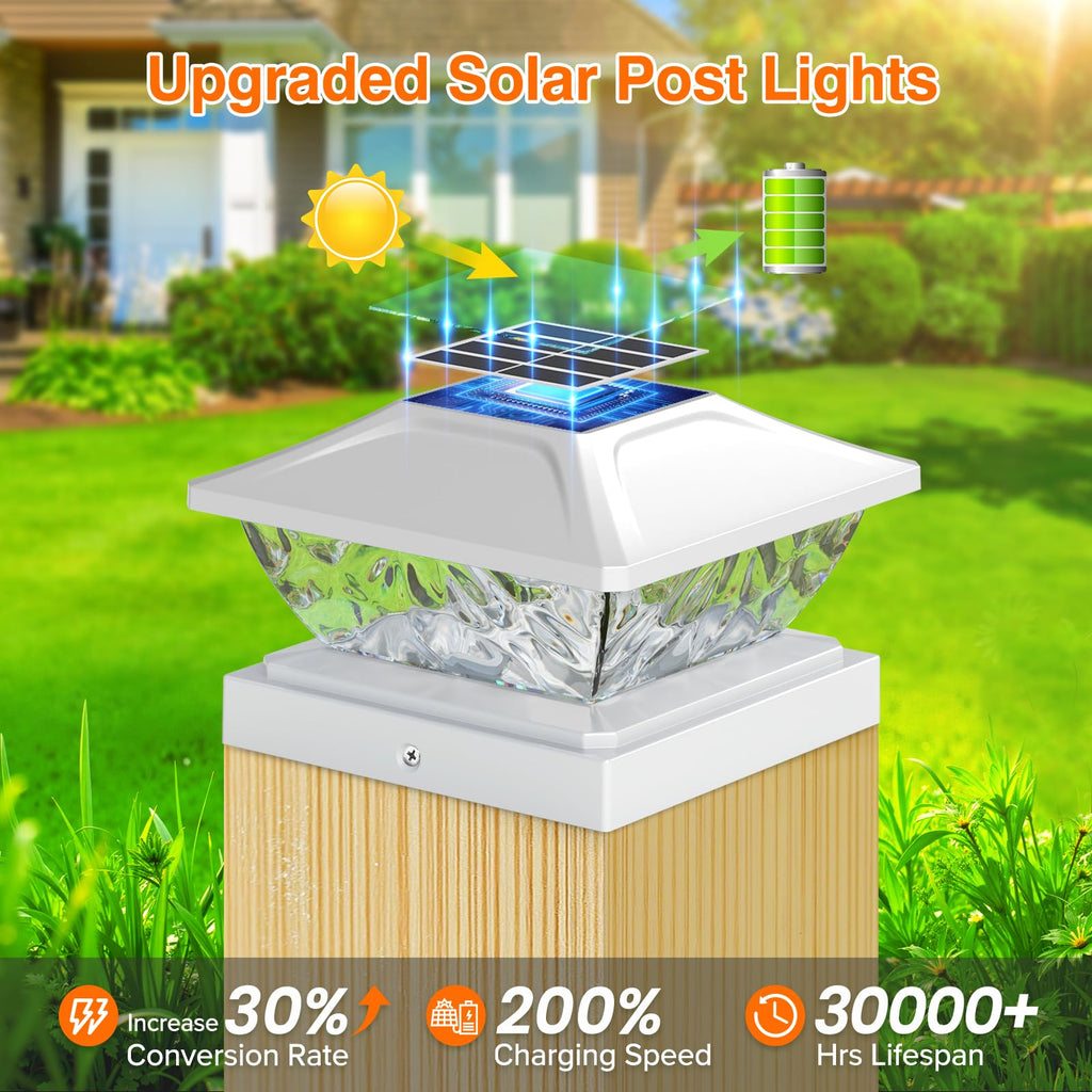 Solar Post Cap Lights Outdoor 6 Pack, 2 Modes Bright Fence Post Solar Lights Outdoor Waterproof, Deck Fence Post Cap