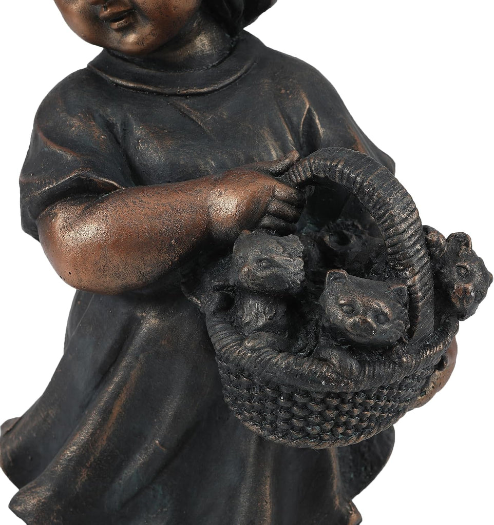 LuxenHome Garden Decor Statue,23" Fiber Stone Girl and Puppy Outdoor Statue | Bronze Garden Sculpture, Outdoor Art