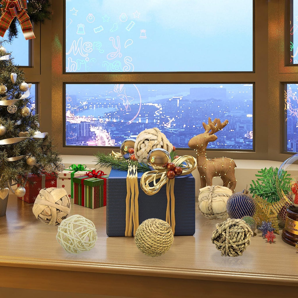 Decorative Balls for Centerpiece Bowl Fillers, 2.8 inch Assorted Rattan Wicker Balls Spheres Orbs, Vase - Set of 6