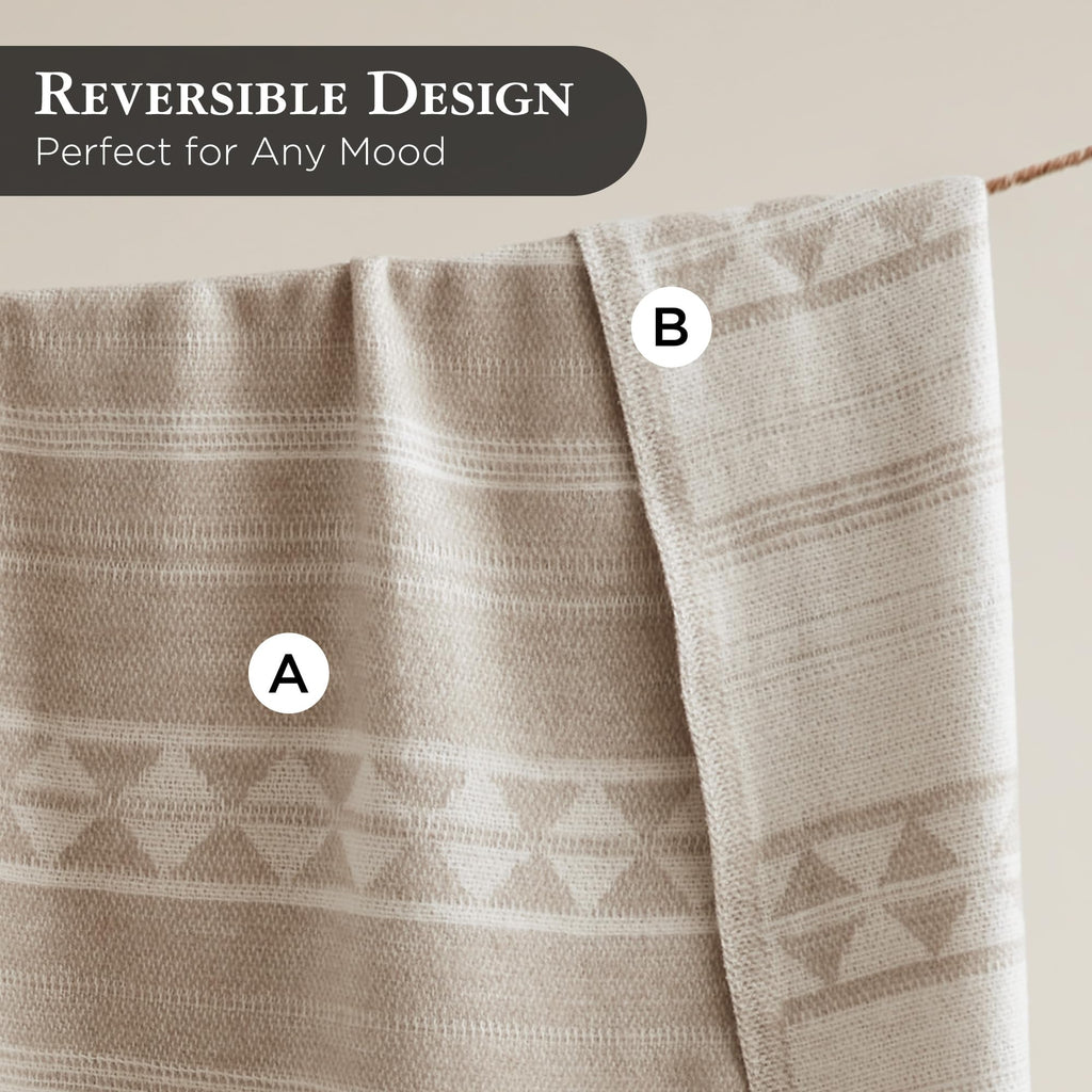 Cotton Jacquard Brushed Throw Blanket 50x60 Stripe Ivory