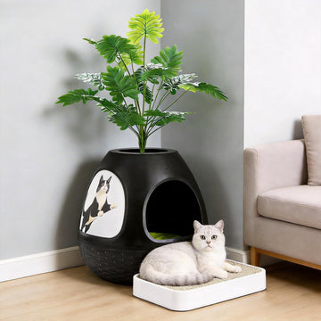 Eggloa6 Plant Litter Box, Hidden Cat Litter Box with Artificial Plants Soft Cushion Cat Bed, 8 Scratching Boards