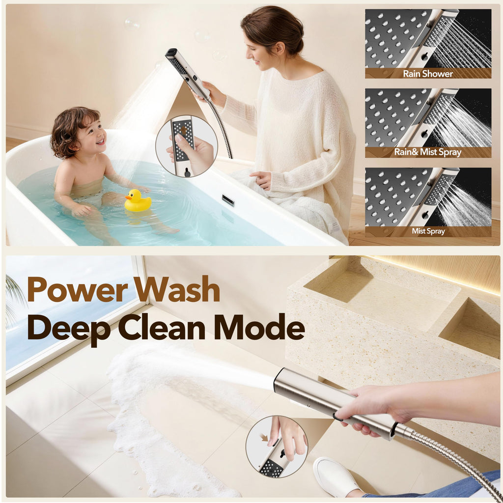 High Pressure Rain Shower Head with Handheld Spray Brushed Nickel