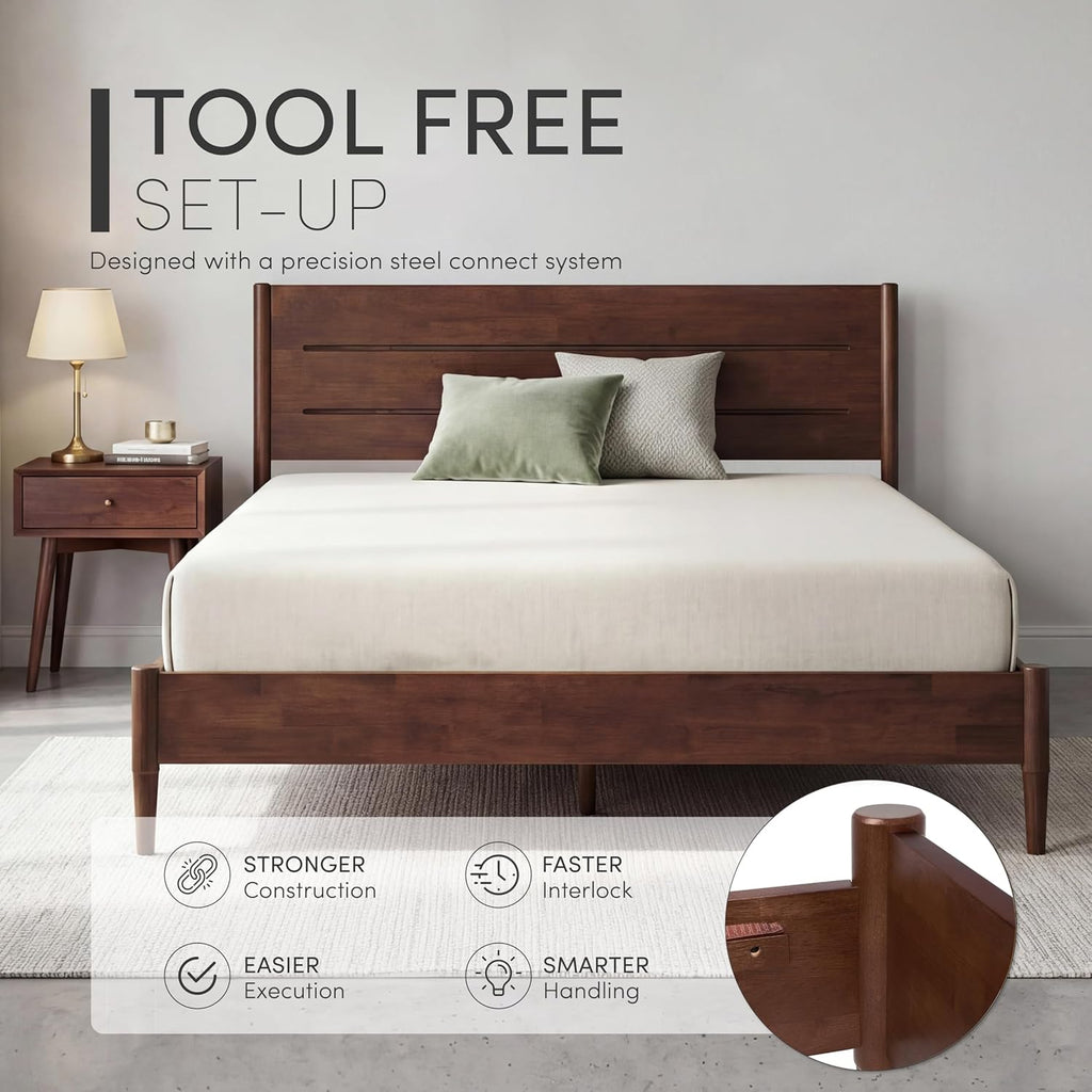 Apollo Solid Wood Platform Bed King, Headboard, Mahogany