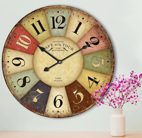 24 Inch Vintage Wall Clocks French Style Retro Wall Clock Large Farmhouse Clocks Retro Colorful Wall Clock Decorative