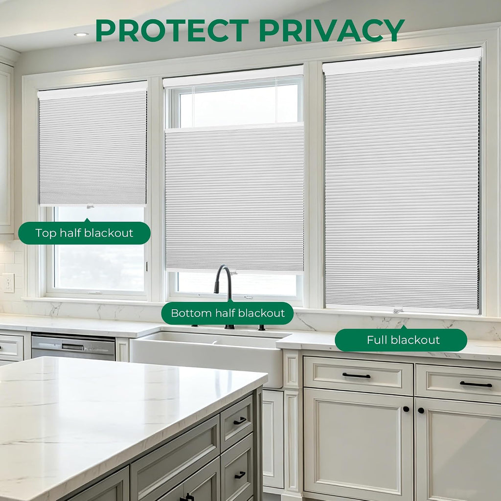 Top Down Bottom Up Cordless Cellular Shades,Thermal Insulation Honeycomb Blinds for Indoor Windows,(White,27"x64")