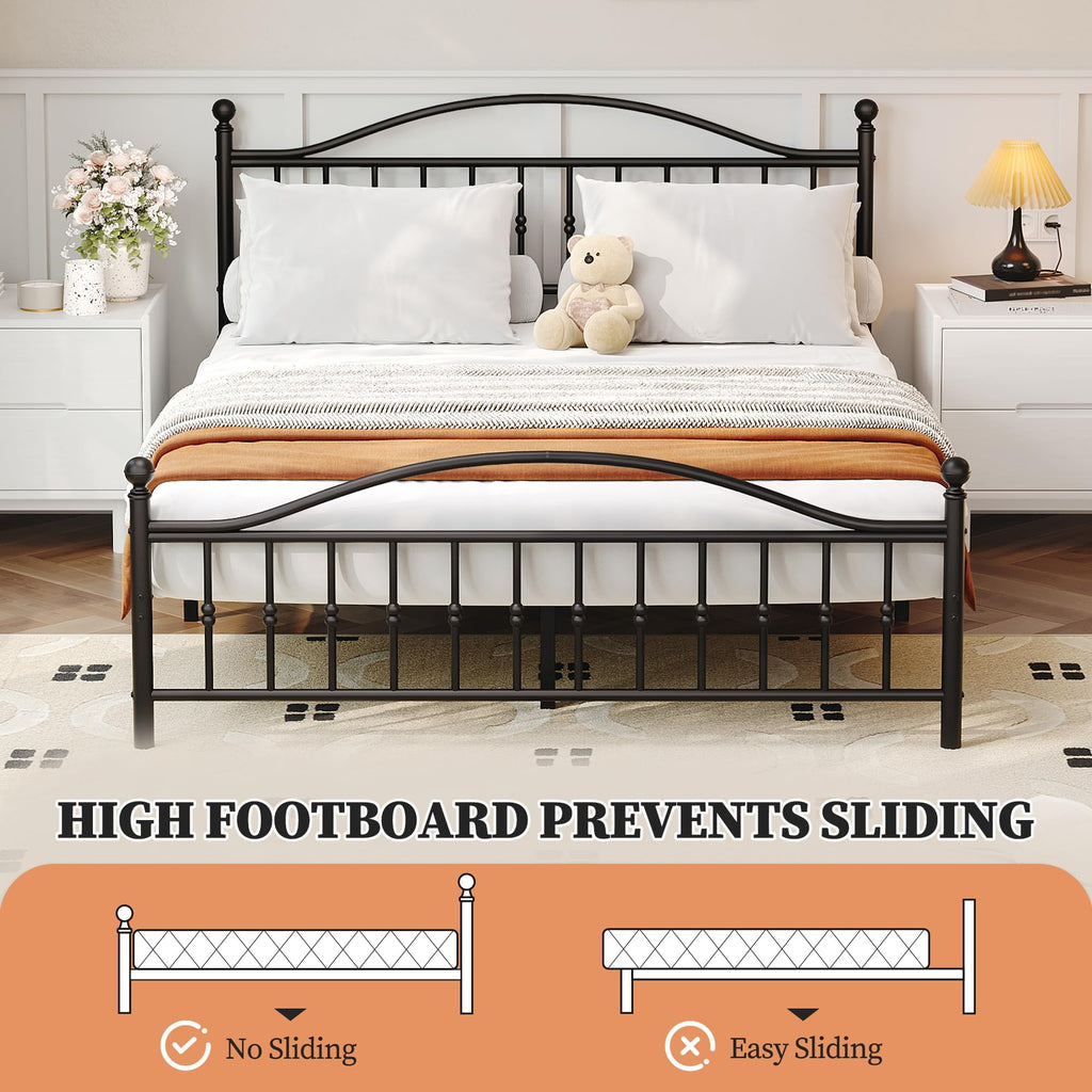 Queen Metal Bed Frame with Victorian Headboard, Storage