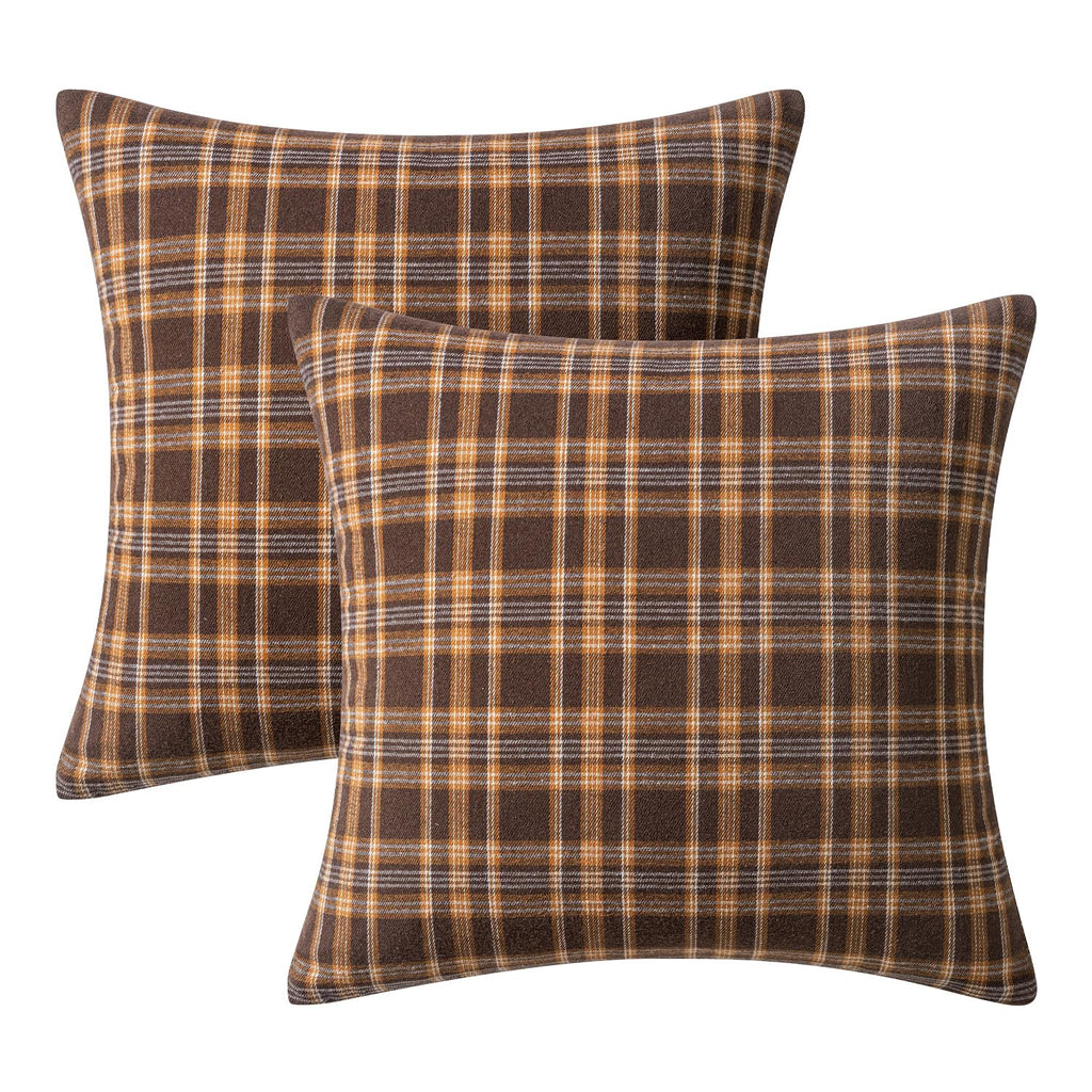 Fall Plaid Pillow Covers Scottish Tartan 20x20 Dark Brown