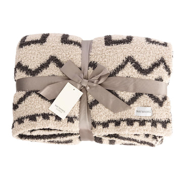 Mudcloth Throw Blanket Soft Plush Double Layer Cream Black 50"x60"
