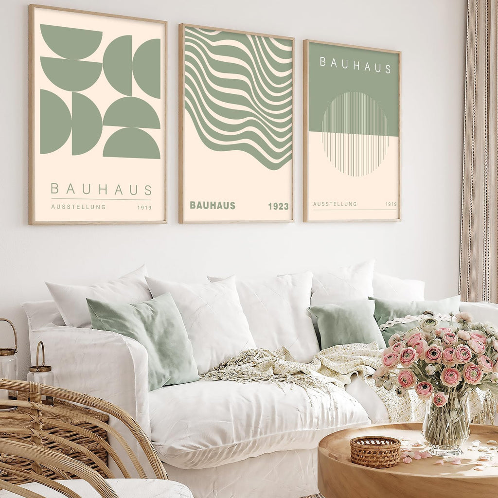 Geometric Line Wall Art Bauhaus 1923 Poster Sage Green Abstract Paintings Mid Century Modern Artwork Bauhaus