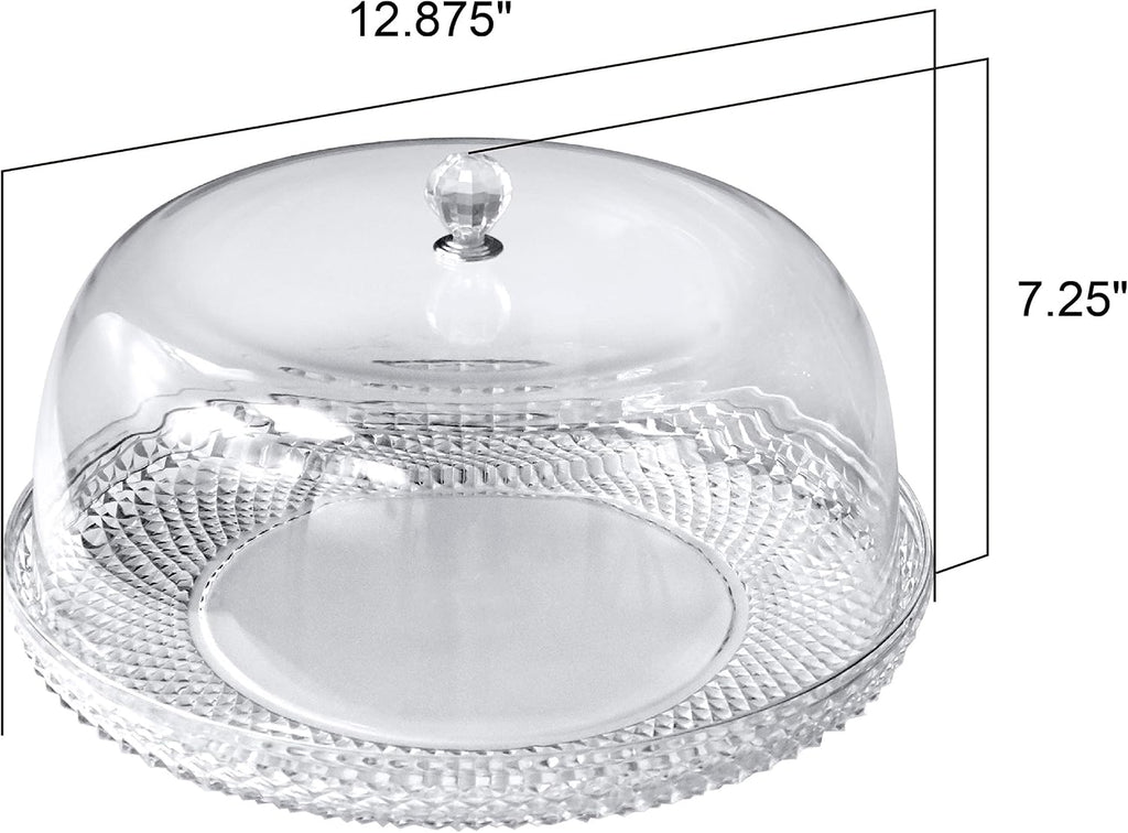 Kate - 12-Inch Acrylic Cake Plate with Dome, Plastic Cake Stand with Cover, Serving Platter with Lid, BPA-Free