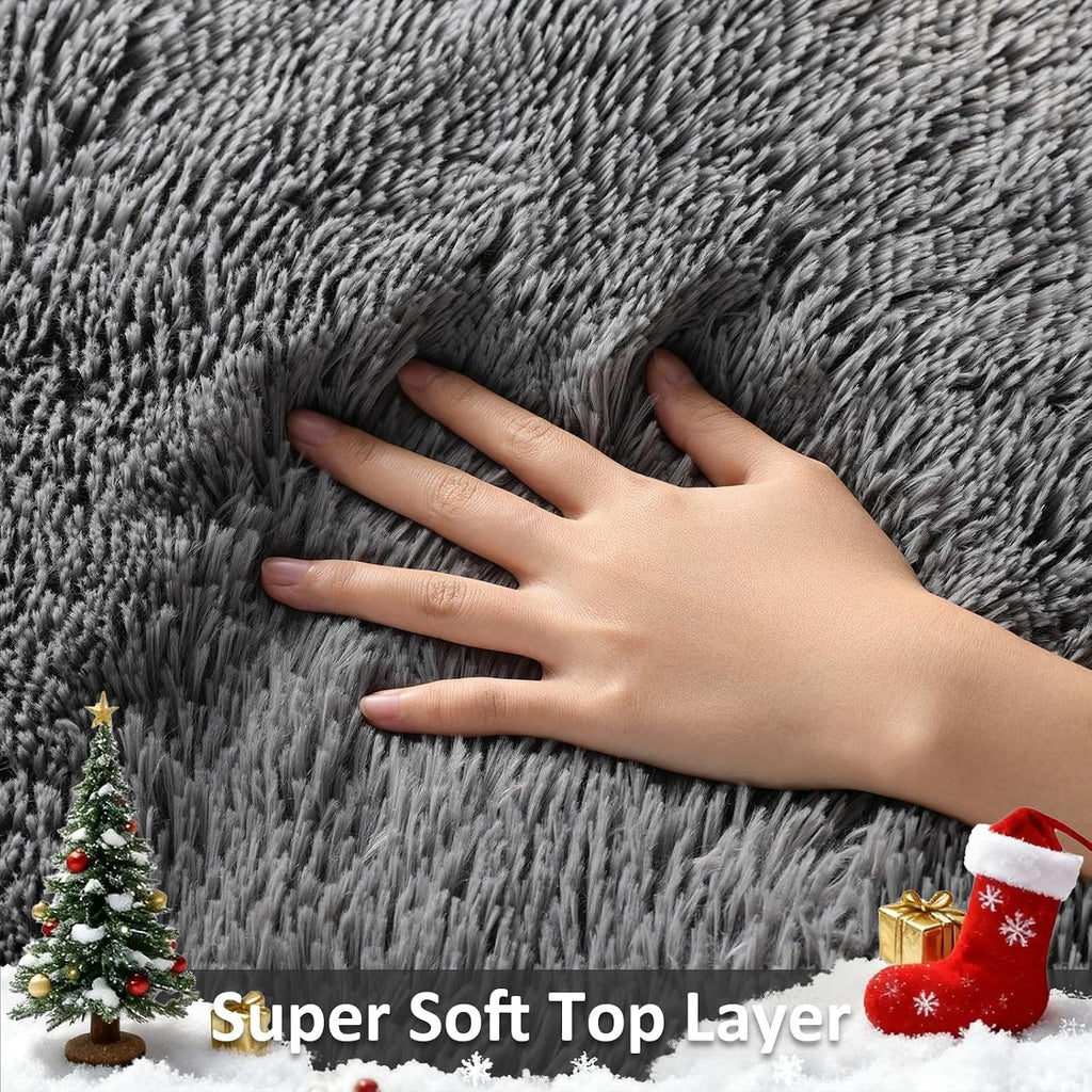 8x10 Area Rugs, Upgrade Non-Slip Fluffy Soft Large Shag Bedroom Carpet, Grey Big Indoor Thick Rug, Gray Carpets for