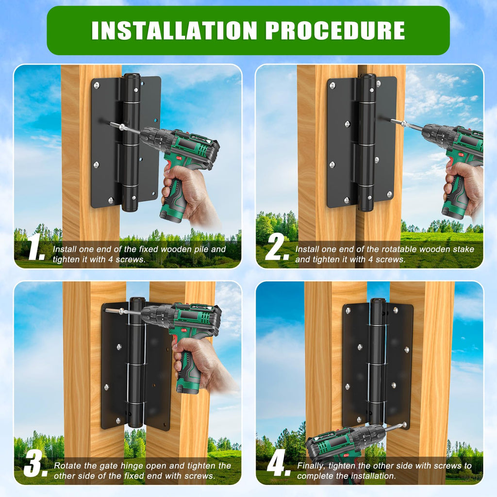 5-3/4" Self-Closing Gate Hinges Heavy Duty Black E-Coated, 2 Pack