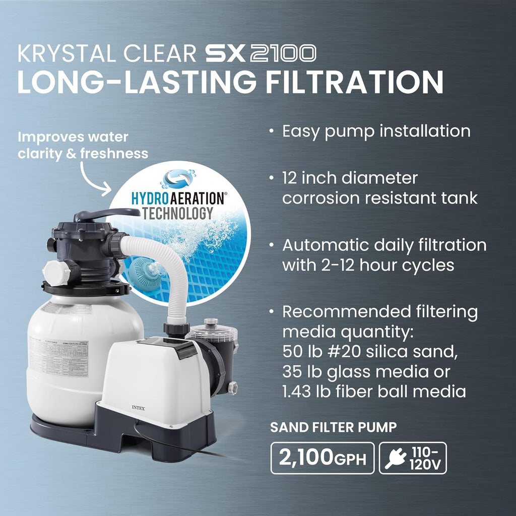 Ultra XTR 18ft x 52in Above Ground Swimming Pool Set Bundle | 26329EH - 2100 GPH Sand Filter Pump, Ladder, Pool Cover