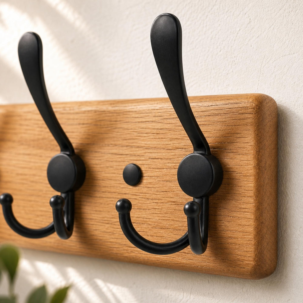 Solid Oak Rustic Coat Rack Wall Mount with 5 Hooks, 17 Inch