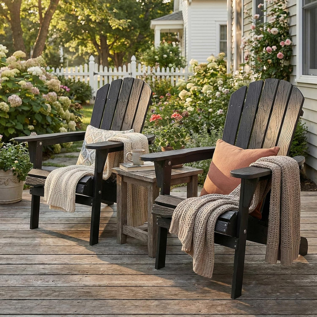 Outdoor Folding Adirondack Chairs Set of 2, Wooden Patio Adirondack Chair Foldable Fire Pit Chairs, Pre-Assembled