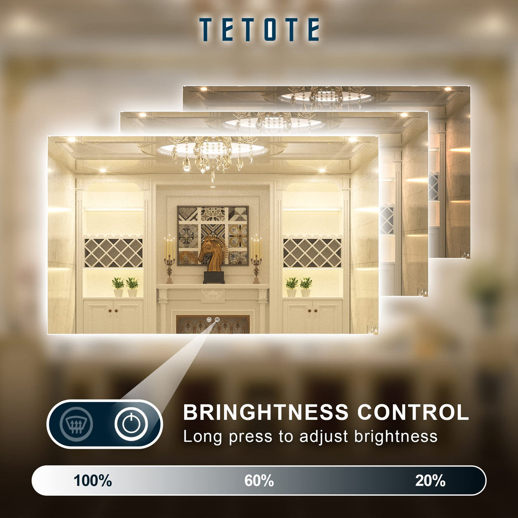 60 x 36 Inch LED Backlit Bathroom Vanity Mirror with Light, Anti-Fog, Dimmable, CRI90+, Touch Button, Water