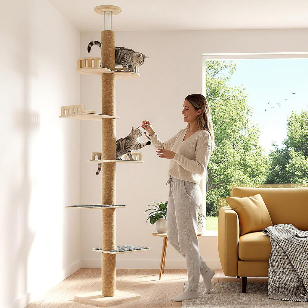 Floor to Ceiling Cat Tree, 61-110" Adjustable Tall Tension Cat Tower
