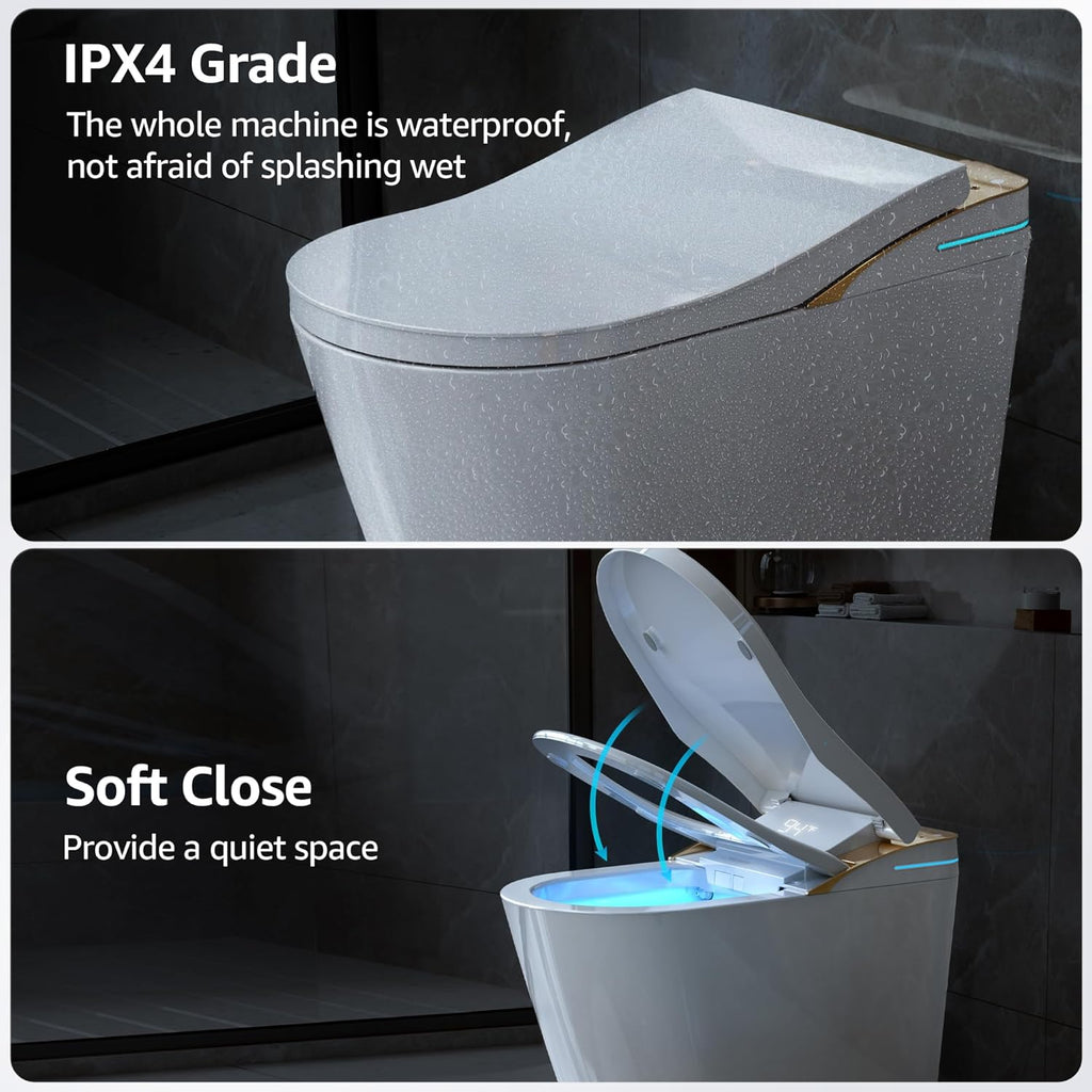 Smart Toilet,One Piece Bidet Toilet for Bathrooms,Modern Elongated Toilet with Warm Water,Dual Auto Flush,Foot Sensor