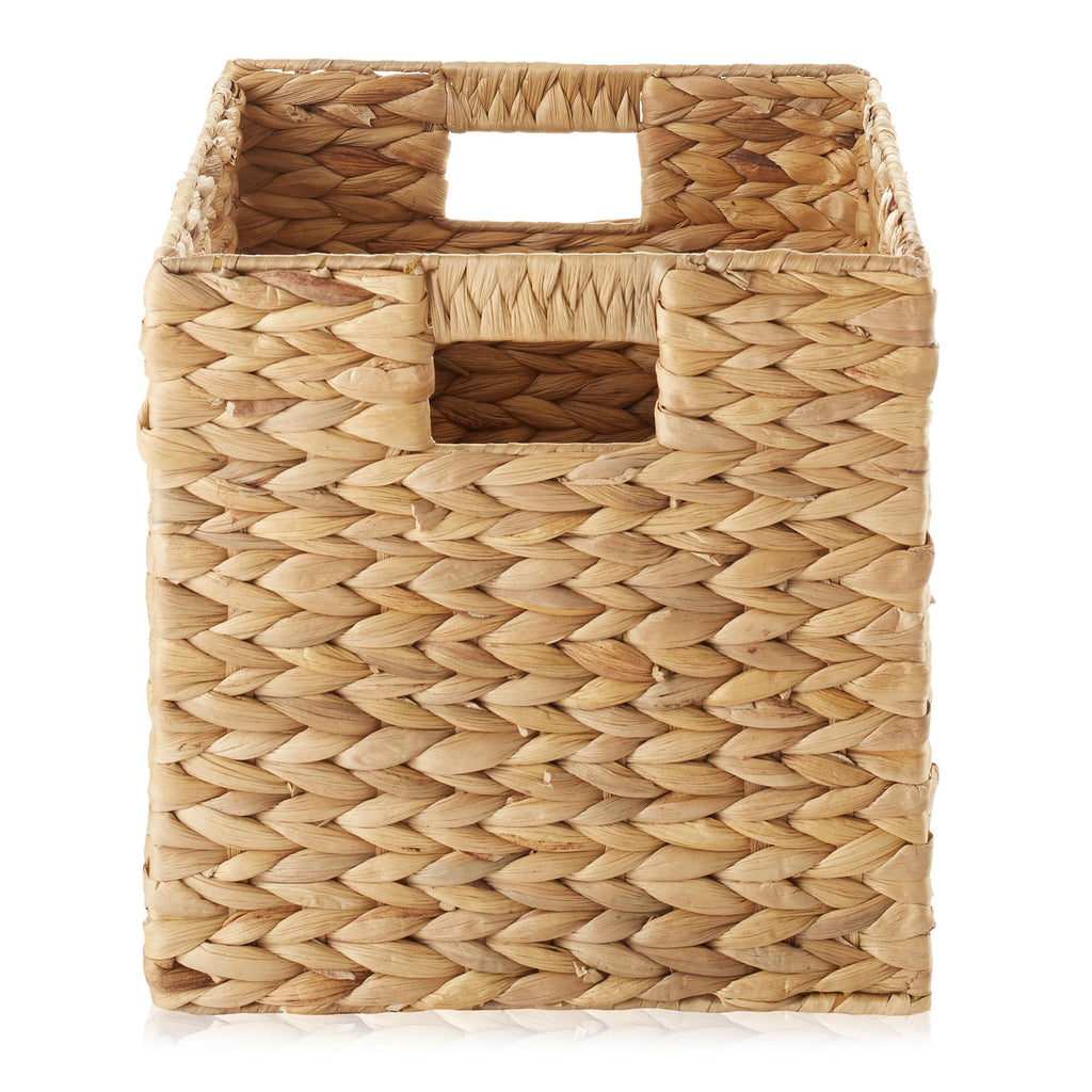 10.5" x 10.5" Water Hyacinth Storage Baskets, Natural - Set of 6 Collapsible Cube Organizers, Woven Bins, Laundry
