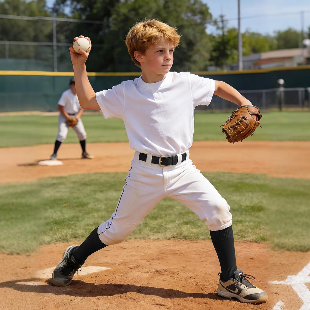 3 Pairs Youth Baseball Socks and Belt Combo Adjustable Softball Football Socks and Baseball Belts for Boys Girls