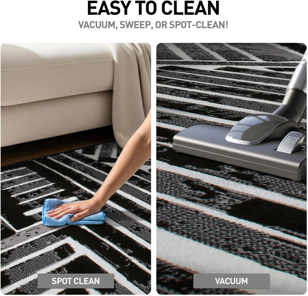 Contemporary Stripe High Traffic Living Room Area Rug Black