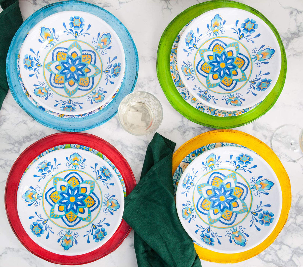 Melamine Dinnerware Set 12 Pcs Durable Dishware Colorful Plate Bowl Set Dishwasher Safe Shatter Proof Chip Resistant