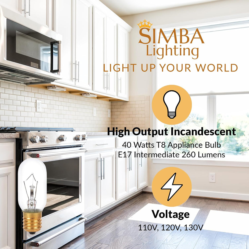 Appliance Light Bulb T8 40W 300°C/572°F Rated E17, 6 Pack