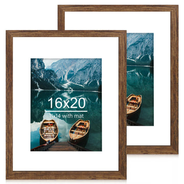 16x20 Frames Set of 2, Rustic Brown Wood Style for 11x14 Mat