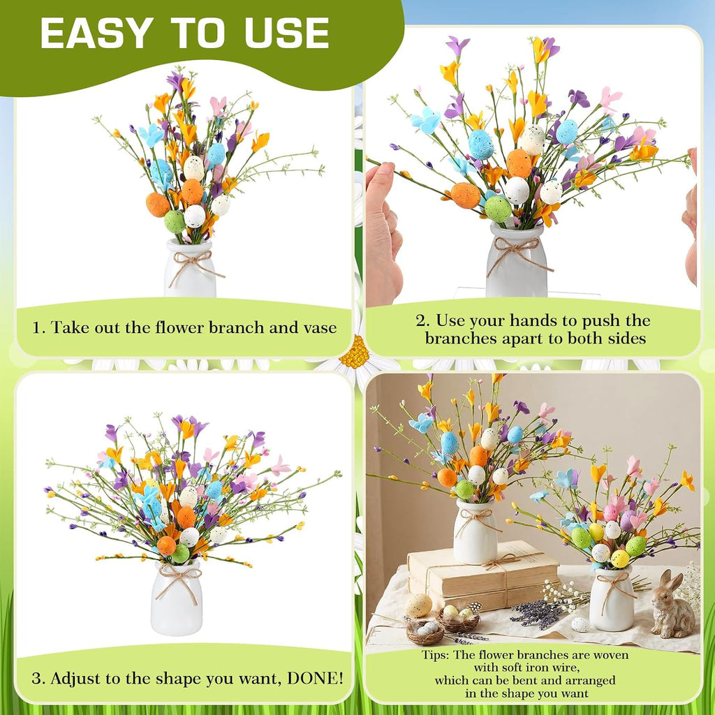 Easter Picks and Vase Berry Picks Branches Spring Artificial Flower Arrangement with Colorful Eggs Berries - Set of 2