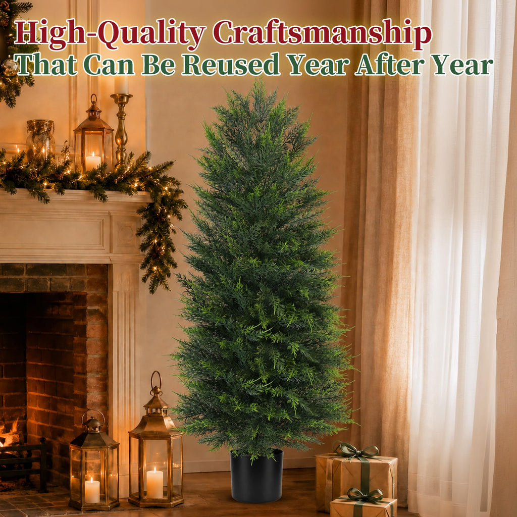 2 Pack 4FT Artificial Topiary Cedar Trees for Outdoor Front Porch