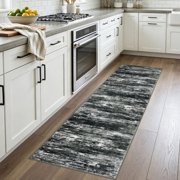 Modern Runner Rug, 2x7 Washable Runners s Black Grey