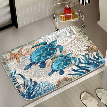 Sea Turtles Nautical Blue Ocean Beach Animals Bathroom Rugs