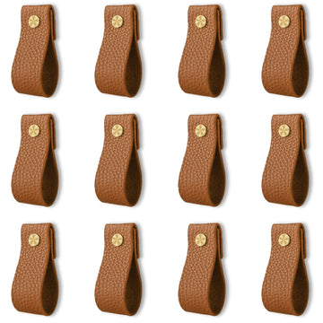 12 Pack Leather Drawer Pulls, Handmade Leather Pulls Handles, Leather knobs Cabinet Hardware Drawer pulls for Dresser