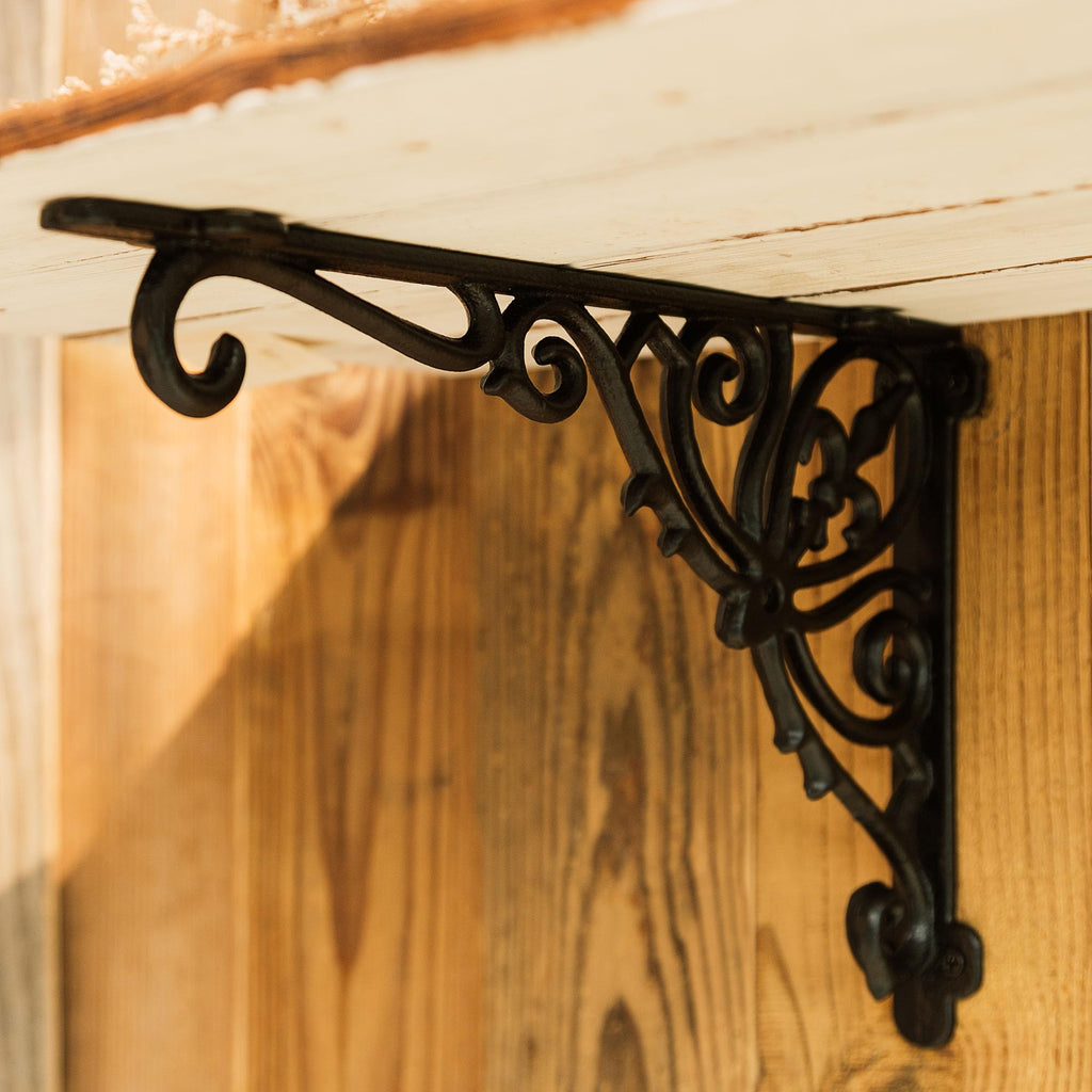 12.5'' Deep Decorative Shelf Brackets,2 Pack Cast Iron Shelf Supply,12 x 8 Inch Antique Black Corbel,Screws Anchors