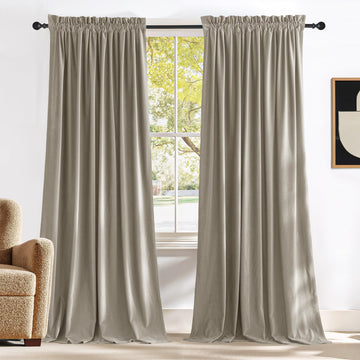 Camel Velvet Curtains 84 Inch Long 52 Wide, Room Darkening Drapes Farmhouse Style Window Treatment - Room Darkening