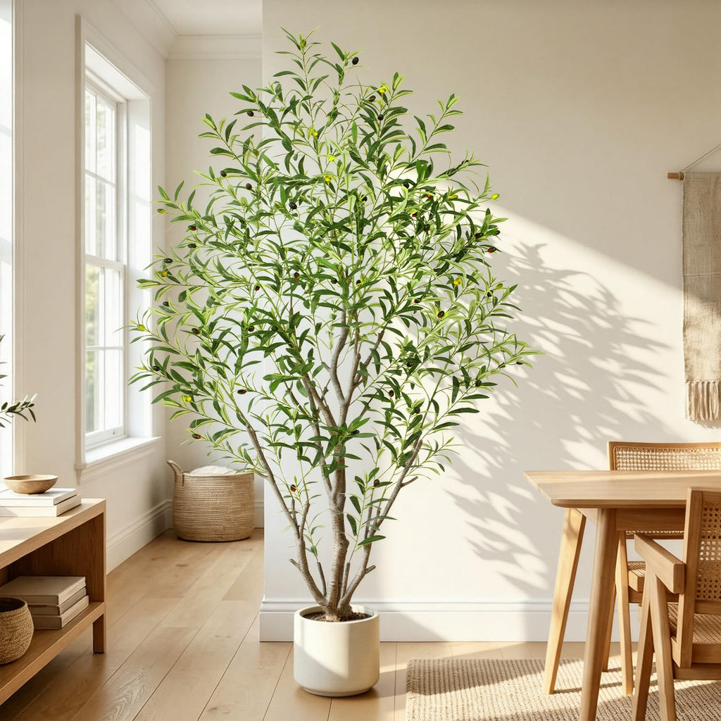 6ft Olive Trees Artificial Indoor, Tall Faux Olive Tree with Realistic Leaves and Lifelike Olives Fruits, Large Fake