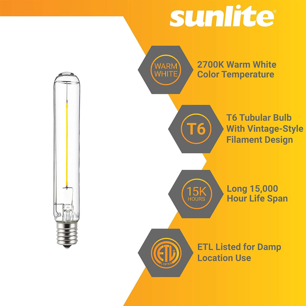 LED Filament T6 T6.5 Tubular Light Bulb, 2 Watts (25W Equivalent), 180 Lumens, Intermediate E17 Base, Non-Dimmable