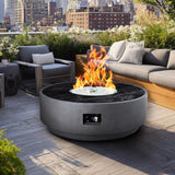 42 Inch Fire Pit Table, Outdoor Propane Fire Pit Table 2 in 1 65,000 BTU Round Gas Firepit, w/Lid, Glass Rocks, for Garden, Patio, Grey